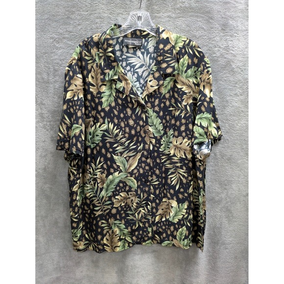 REQUIREMENTS WOMAN Tops - Tropical Leaf Print Button Down‎ Shirt Womens 2X Botanical Vintage 90s Safari